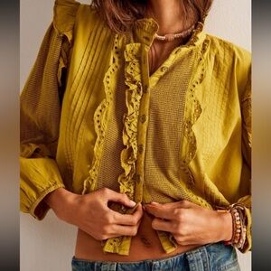 Free People We The Free Mara Ruffle Blouse Top Dark yellow Size S